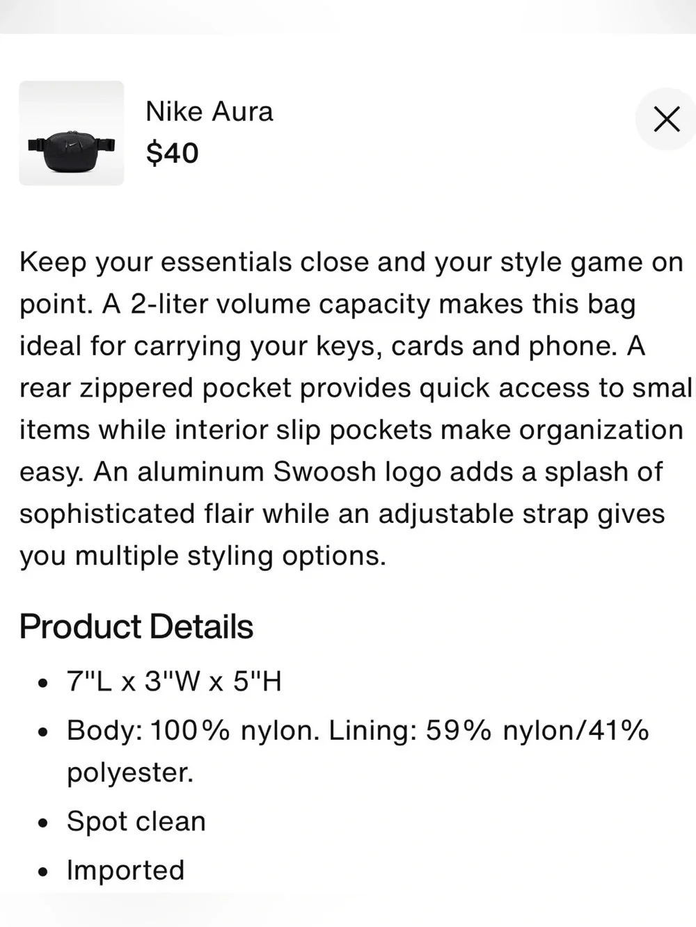Nike Aura Crossbody Bag (2L)